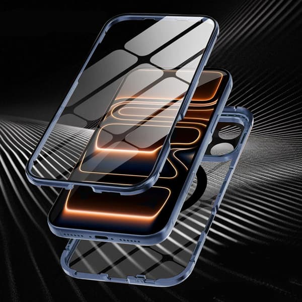 iPhone 17 Pro cover, magnetisk dobbeltglas, til MagSafe, blå