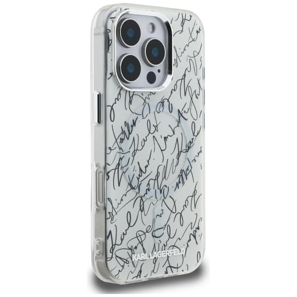Karl Lagerfeld IML Karl Script Pattern MagSafe-skal till iPhone 16 Pro Max, Vit