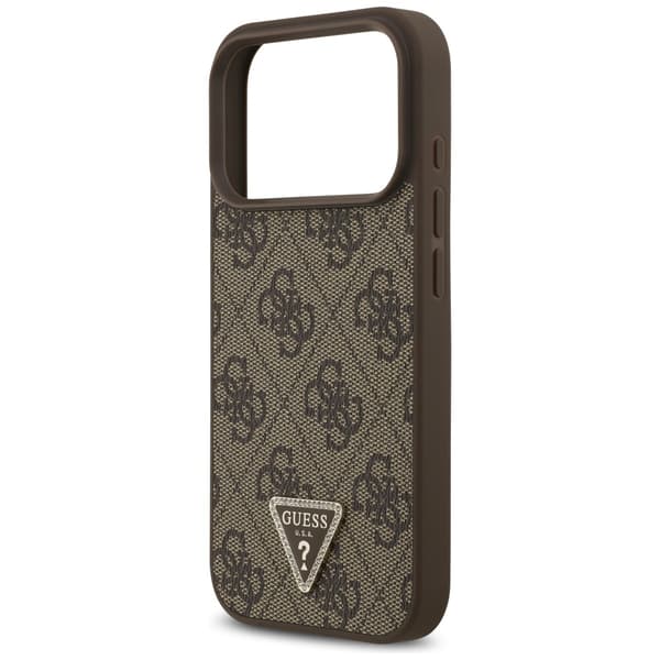Guess Læder 4G Triangle Strass MagSafe-etui til iPhone 17 Pro brun