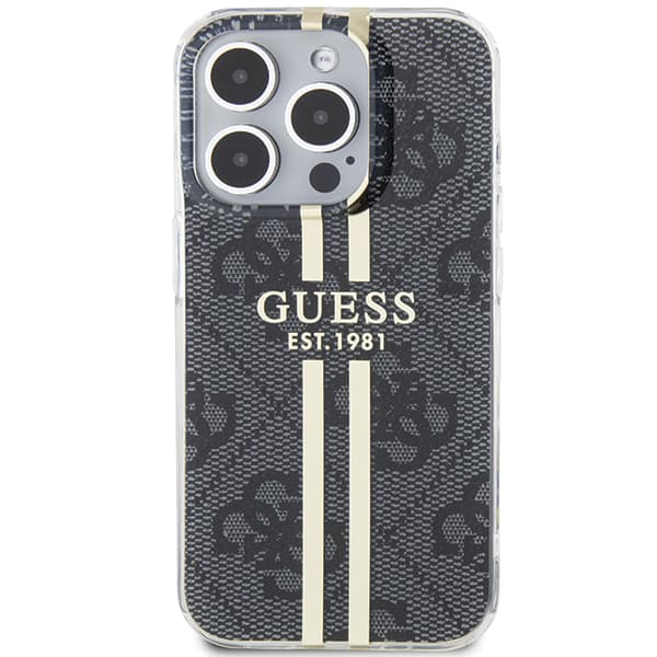 Guess IML 4G Guldstribet cover til iPhone 15 Pro, sort