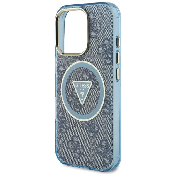 Guess IML Metal Glitter 4G Circle Triangle MagSafe-etui til iPhone 16 Pro Max blå