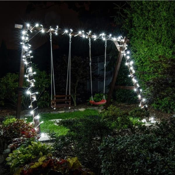 Vita LED-julgransbelysningar i ris med multifunktionell programmerare, 100 stycken, längd 6,5 m, nätdrivna