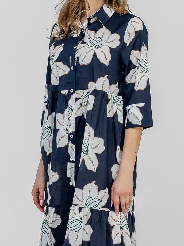 BOMULDSKJOLE MED BLOMSTERPRINT OG 3/4-ÆRME