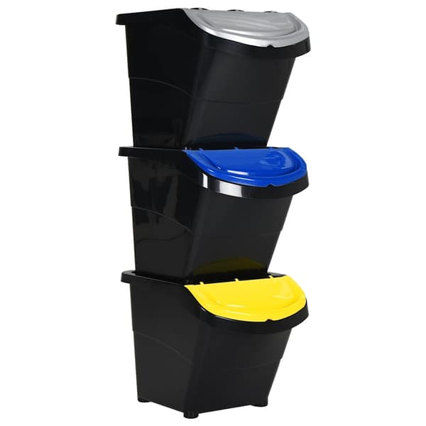 vidaXL stabelbare affaldsbeholdere, 3 stk., sort, PP, 78 l