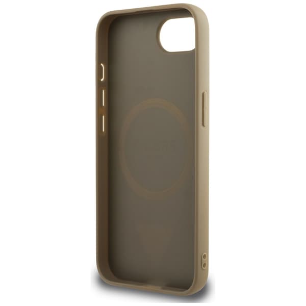 Guess Grained Triangle MagSafe -kotelo iPhone 16e:lle, ruskea