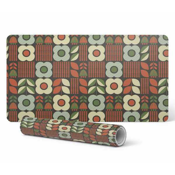 Antislip skrivebordunderlag Retro blomster og løv 100x50 cm