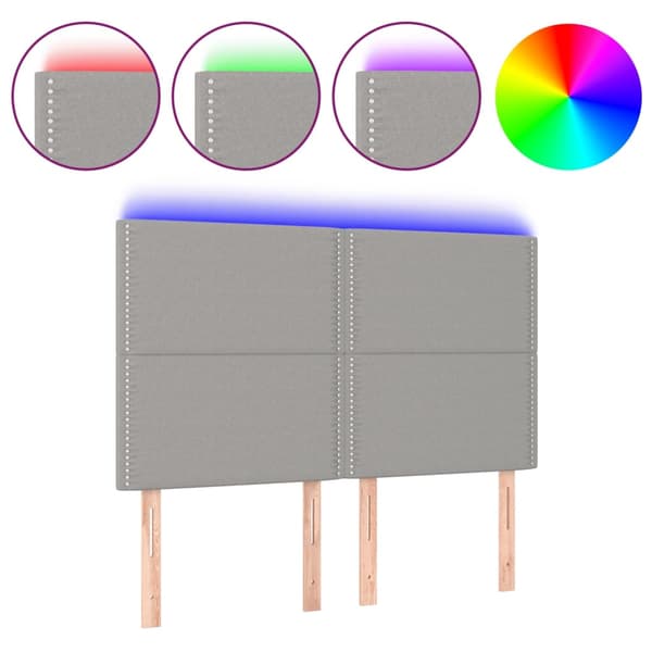 vidaXL sengegavl med LED lysegrå 144x5x118/128 cm stof