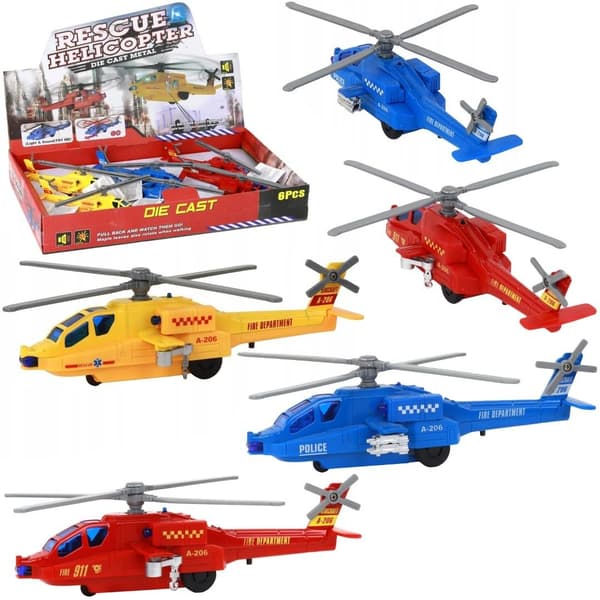 Metal pull-back helikopter med lys og lyd