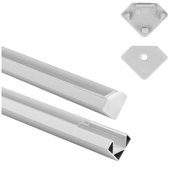 Vit LED-listprofil för hörn + transparent ändlock 1m Ecolight