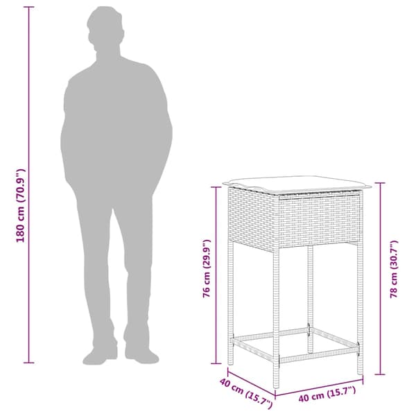 vidaXL 3-delt barsæt med hynder, sort polyrattan
