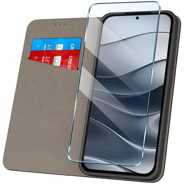 Etui til Xiaomi Redmi NOTE 14 5G SMART MAGNET BOOK LUKKET SORT + Glas