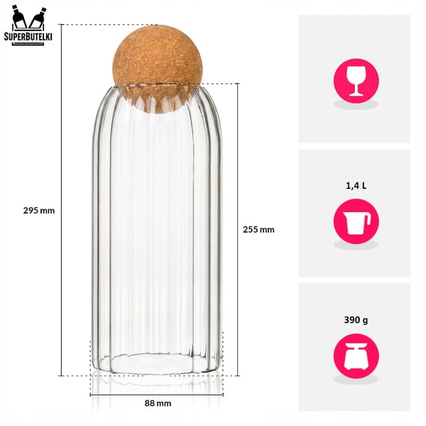 1,4 L glasbeholder med korkkugle