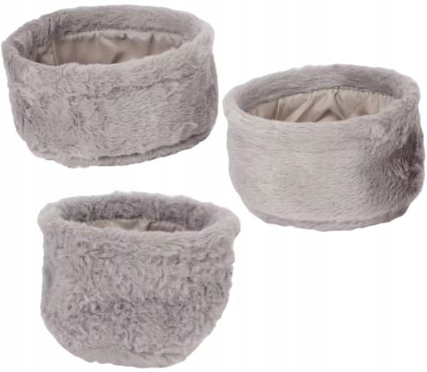 Set med 3 förvaringsbehållare i grå päls