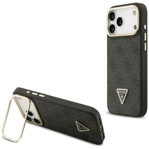 Guess 4G PU Triangle Logo & StanderKamera Magsafe-cover til iPhone 17 Pro Max Sort
