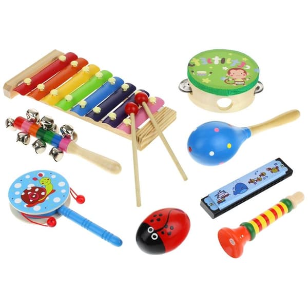 Träinstrument för barn Cymbaler Maracas Munspel