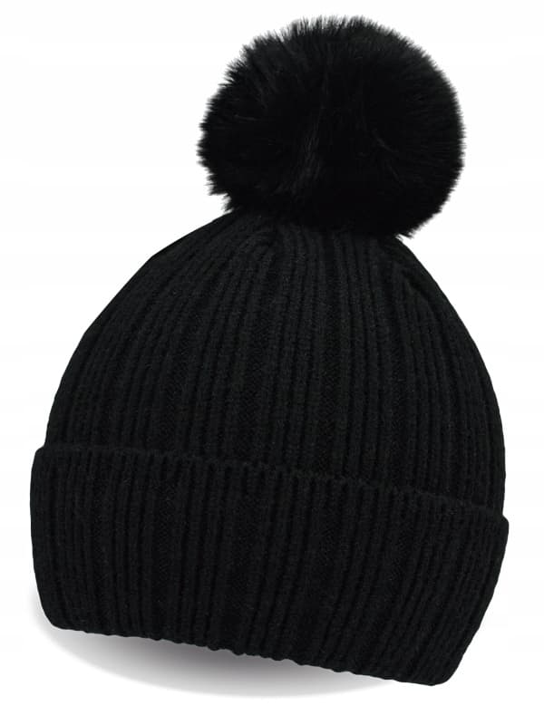 Noviti ungdomsvinterhue med pompon og striber sort 54/58 cm