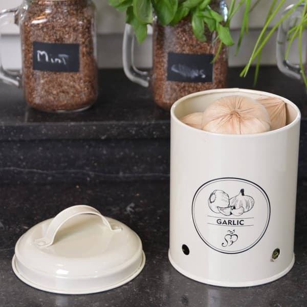 Creme vintage hvidløgs beholder