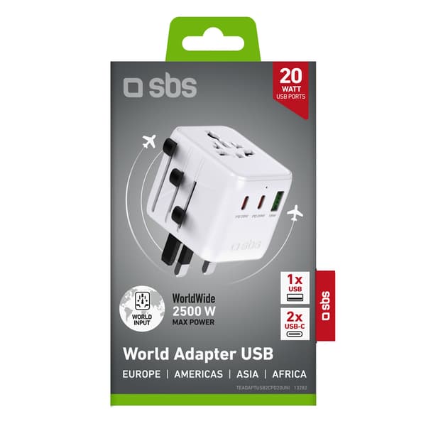 USB-C USB-A EU Storbritannien US Australien Japan Reseadapter - Vit