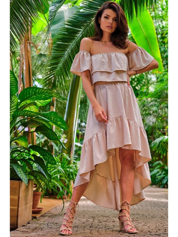 Sommar, asymmetrisk maxikjol, beige S/M