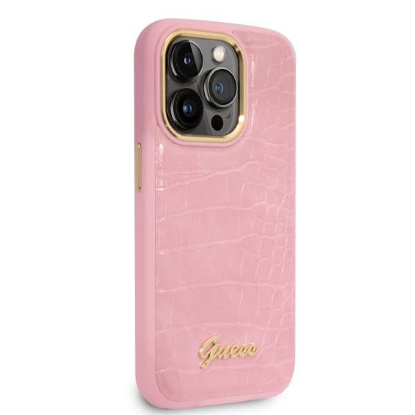 Guess Croco Collection iPhone 14 Pro-skal, rosa