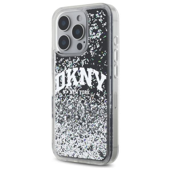 DKNY Liquid Glitter Arch Logo-cover til iPhone 16 Pro, sort