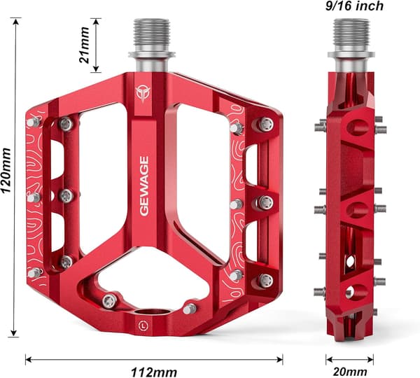 Gewage Röda Aluminiumplattformscykelpedaler 3 Tätade Lager