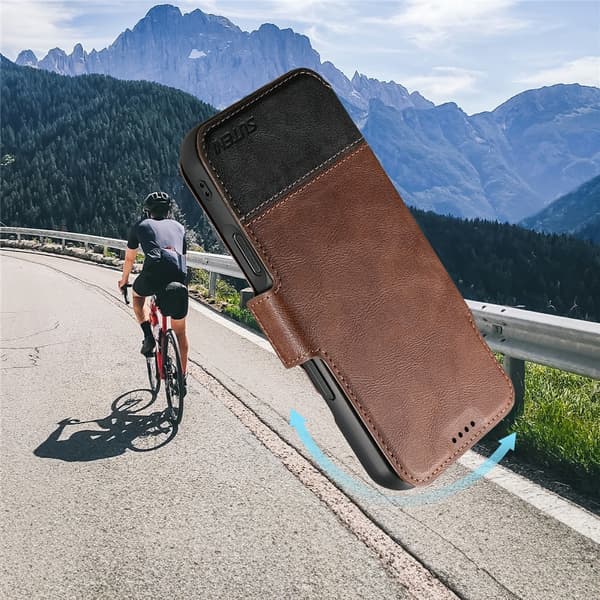 SUTENI 2-i-1 Flip-cover til iPhone 17 Pro, MagSafe-resistent, brun