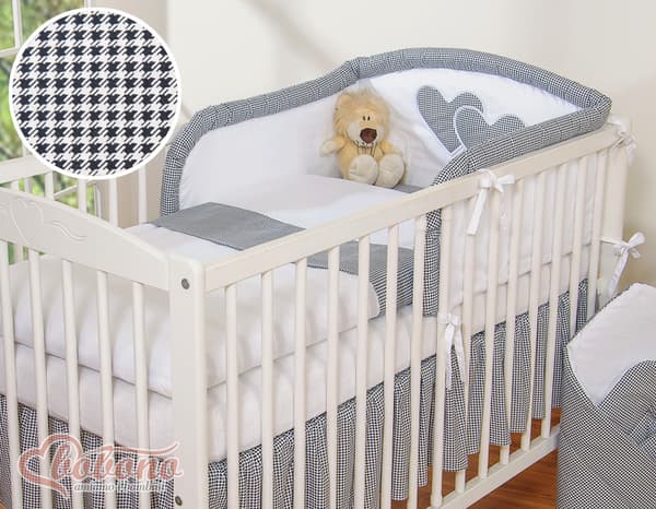 3-delt sengetøjssæt 120x90 Hjerter - sort houndstooth mønster