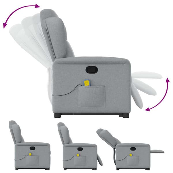 vidaXL Lyftbar massagefåtölj ljusgrå tyg