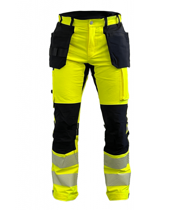 BoSafety TENSION PLUS Reflekterende arbejdsbukser Klasse 2 elastisk materiale 4-vejs stretch gul-sort 64