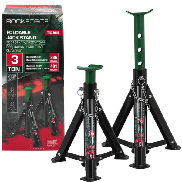 ROCKFORCE donkrafte til biler, foldbare, 3 tons, sæt med 2 stk., 286-401 mm