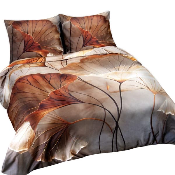 Bäddset 140x200+70x90 BOMULL SATIN orange blommönster