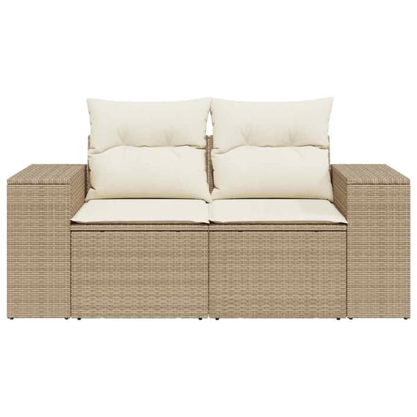 vidaXL Trädgårdssoffa med kuddar, 2-sits, beige, polyrotting