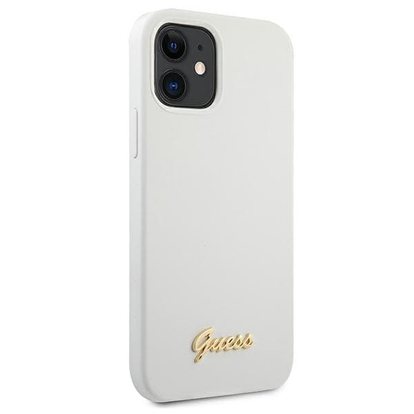 Guess Metal Logo Script-skal till iPhone 12 mini, vitt