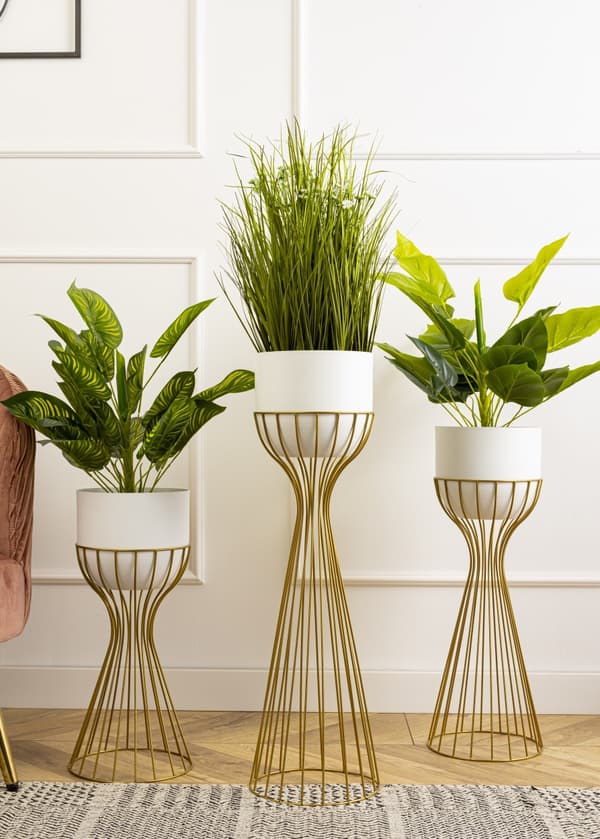 Stående blomsterställ 46 cm guldvit LOFT