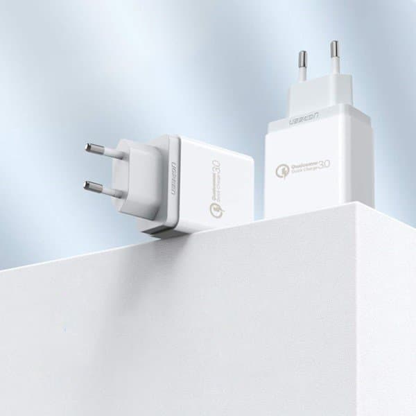 Quick Charge 3.0 18W 3A USB vit snabbladdare