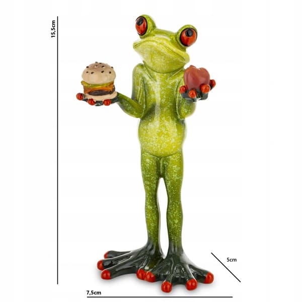 GRØN FRØ med hamburger og æble dekorativ figur