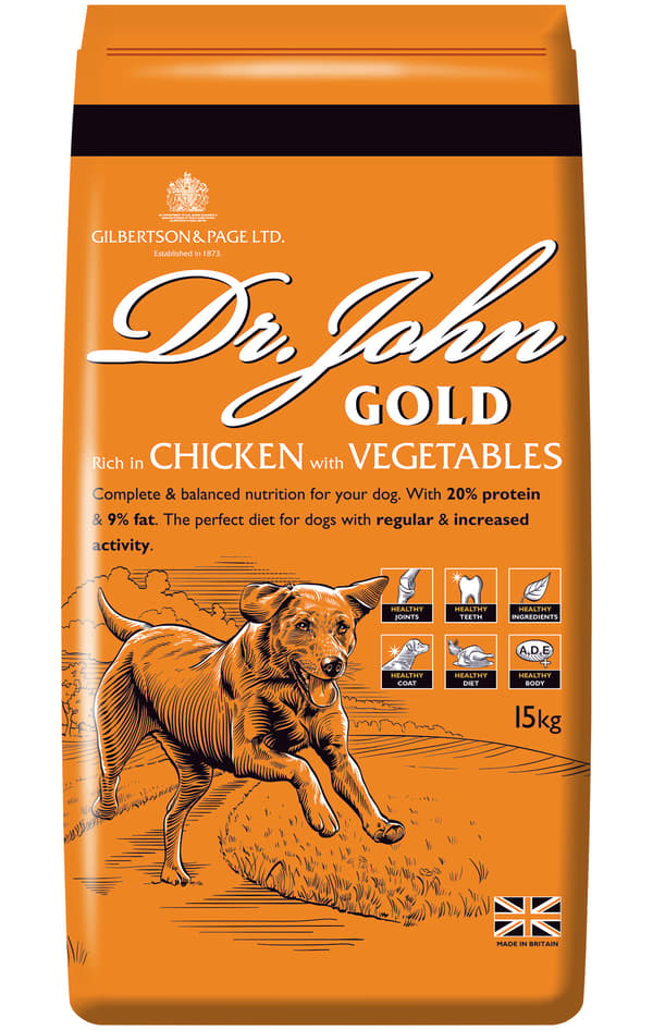 Dr. John Gold tørfoder til hunde med kylling 15 kg til store racer