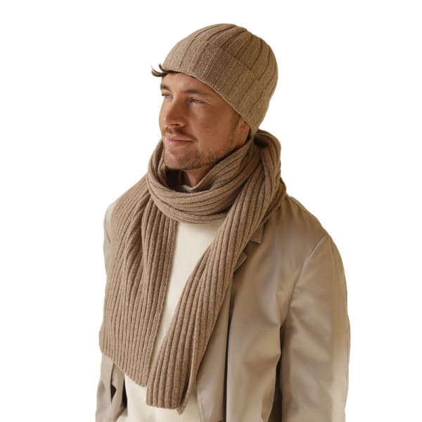 Ofodrad ribbad ullmössa - Trevor, mörkbeige