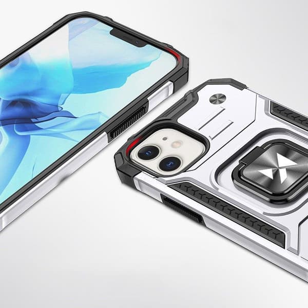 Pansret cover til iPhone 14, magnetisk holder, Ring Armor, sølv