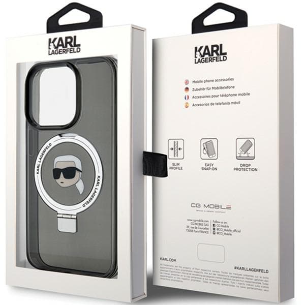 Karl Lagerfeld Ring Stand Karl Head MagSafe-etui til iPhone 15 Pro, sort