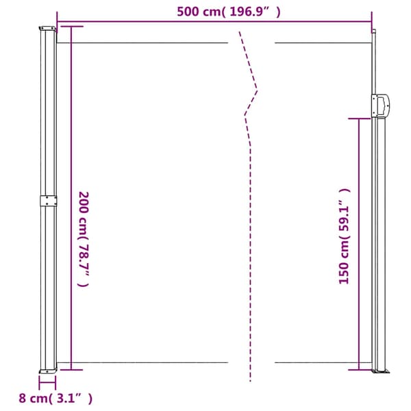 vidaXL Utdragbar sidomarkis beige 200x500 cm
