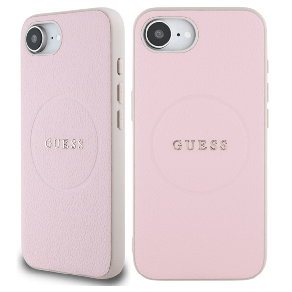 Guess Grained Ring MagSafe -kotelo iPhone 16e:lle, pinkki