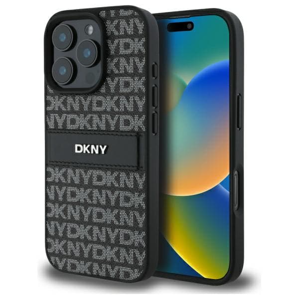 DKNY Texture Pattern Tonal Stripe Cover til iPhone 16 Pro, Sort
