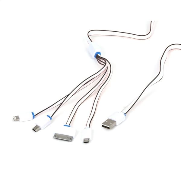 OMEGA HYDRA 4-I-1 MICRO USB + MINI USB + IPHONE4 + LIGHTNING USB KABEL HVID & SORT [42815]