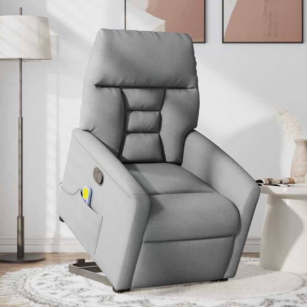 vidaXL Lyftbar massagefåtölj ljusgrå tyg
