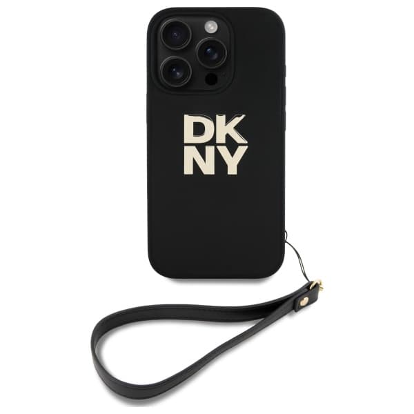 DKNY Wrist Strap Stock Logo-cover til iPhone 16 Pro Max, sort