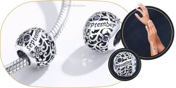 Berlocker månader september pärlor silver 925 pärla september höst zirkoner
