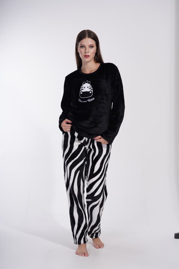 Dampyjamas i plysch, varm zebra, L 40