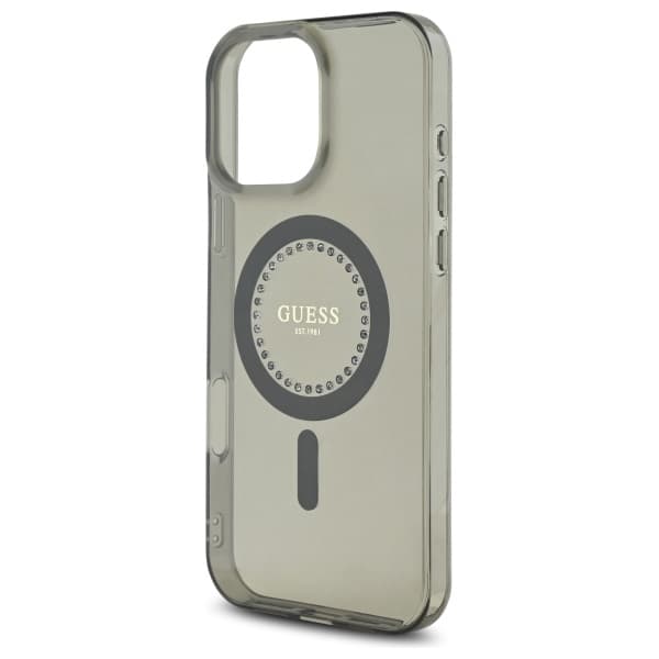 Guess IML Rhinestones MagSafe-etui til iPhone 16 Pro, sort
